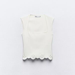 Zara Ivory Sleeveless Top with Cutout Hem & Midi Skirt Set